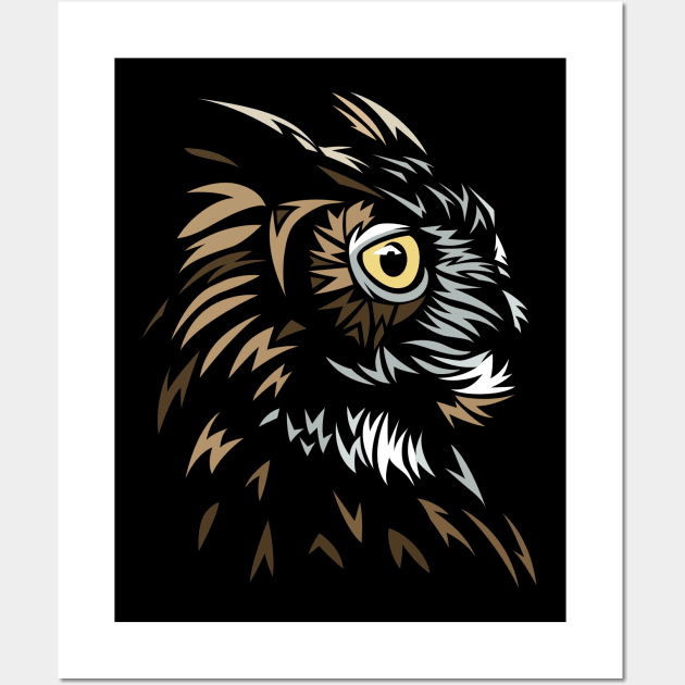 Tribal owl profile Wall Art by albertocubatas